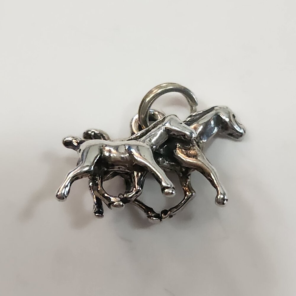 Vintage Sterling Silver 3D Running Mare and Foal Charm